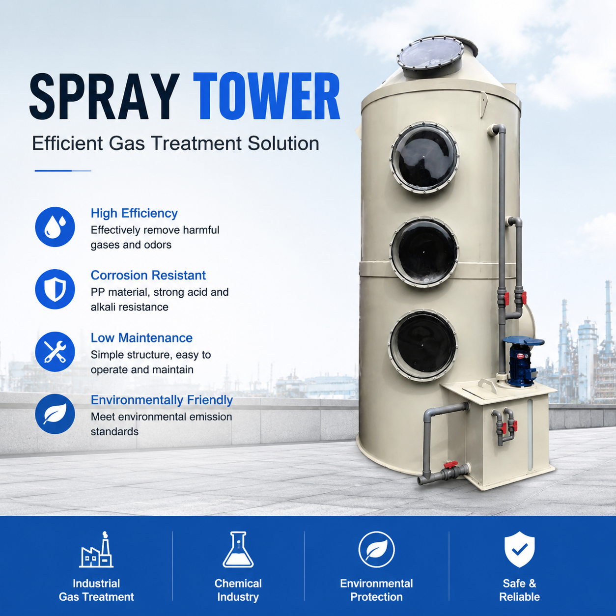 Industrial Spray Tower Scrubber for Air Pollution Control | Acid Gas & Odor Removal System